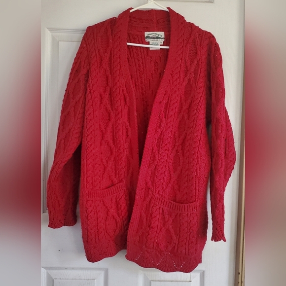 Arancrafts 100% Merino Wool Cable Knit Cardigan Sweater, Size Medium - Picture 1 of 6